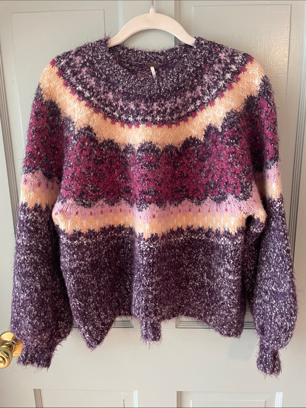 Free People Blackberry Wine Patterned Crewneck Sweater Cozy XS NWOTS